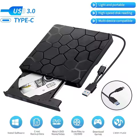 External CD DVD Drive 2 in1 USB 3.0 Type C CD/DVD Player Burner Reader Optical Drive External CD RW 