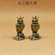 [Ready Stock] Pure Brass Standing Owl Statue Ornaments Solid Home Antique Decoration Animal Tea Pet 