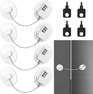 Anglecai 4PCS Refrigerator Locks Combination, Drill-Free Child Proof Refrigerator Door Lock Fridge Lock Combination with Password, Mini Digital Refrigerator Lock for Freezer Door Lock (White)