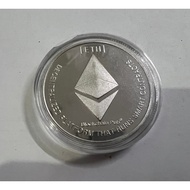 ETH Ethereum Crypto Cryptocurrency Digital Currency Silver Plated Round Coin