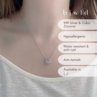 BJWLD S999 Silver Danielle Diamante Barrel Pendant Necklace (1 Piece) Kalung Rantai Leher Perak