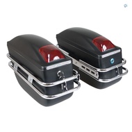 Motorcycle Hard Saddlebags Universal Side Storage Box Rear Trunk with Light &amp; Lock, 1 Pair