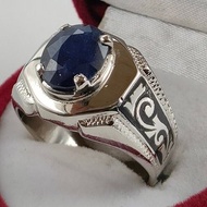 藍色錫蘭藍寶石男戒 925 純銀戒指 純淨光澤 藍色戒指