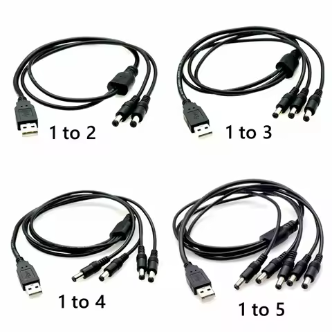 USB To DC Power Jack 5.5x2.1mm DC 5.5 2.5 Cable to 3,4,5 Male Plug Splitter 18AWG Adapter for Securi