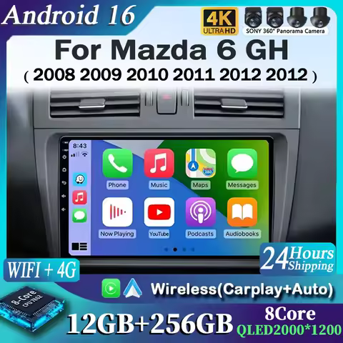 For Mazda 6 GH 2008 2009 2010 2011 2012 2012 Carplay Auto Android 16 Car Radio Multimedia Video Play