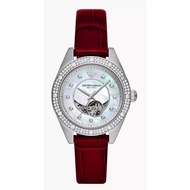 Emporio Armani Silver Dial Red Leather Strap Women Watch AR60075