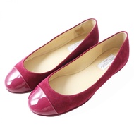 狀況極佳：義大利製造JIMMY CHOO CHOO GAZE FLAT 女士絨面革和漆皮平底鞋，淺酒紅色，35 碼，帶鞋盒。