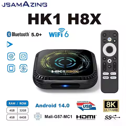 HK1 H8X Android 14 Smart TV Box WIFI6 2.4G/5.8G Dual WiFi BT5.0 1000M 4K@60fps 8K Video Decoder Medi