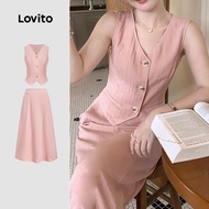 Lovito Elegant Tops or Bottoms Button Front Spring/summer Pink Suit Tops or Bottoms for Women L156AD