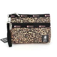 日本 LeSportsac x X-Girl 啡色豹紋帆布 COSMETIC CLUTCH 化妝袋