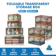 Foldable Transparent Storage Box, Wheeled Collapsible Plastic Crate