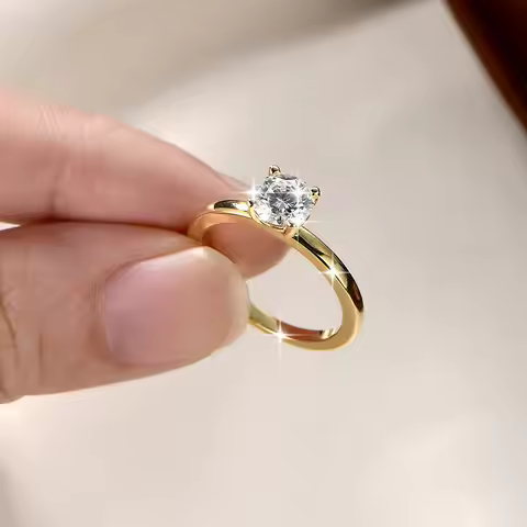IOGOU Solitaire 1.0CT 6.5MM D Moissanite Diamond Rings 14K Gold Filled Classic Wedding Engagement Pr