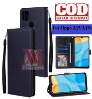 OPPO A15/A15s-Leather Flip Cover Wallet Case Kulit - Casing Dompet Case Wallet Leather Flip Case OPP