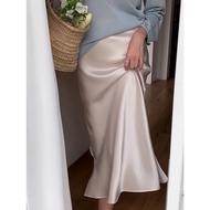 [Peinn] Long Midi Skirt Made of Soft Satin Silk Lightweight Fishtail Silk Midi Skirt 12 MONTHS LONG