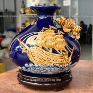 [ 5 MÀU ] Túi Tiền Tài Lộc H18 Thuận Buồm Xuôi Gió Đắp Nổi - Bình Gốm Dáng Túi Tiền Bát Tràng