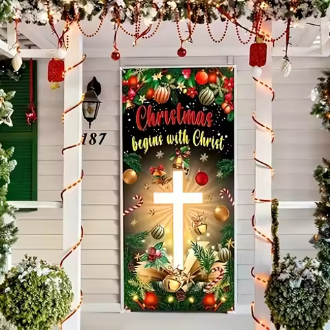 Sweet Holiday Disposable Christmas Cross Door Cover , Nativity Cross Religious Door Decorations Bann