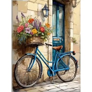 1pc [30*40cm/11.8*15.7in] 5D Acrylic Diamond Painting Kit, Bicycle & Floral Pattern, Suitable For Ad