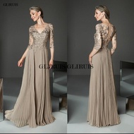 【YF】 Mother of the groom dresses bride evening gowns 3/4 sleeves pleated mother dress