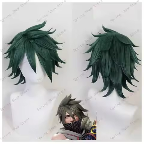Monster Hunter Rise Master Utsushi Cosplay Costume Hair Deep Green Short Styled Halloween Party Wig