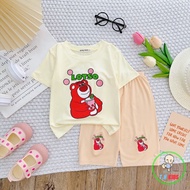 Bộ Đồ Lửng Cho Bé Gái MINKY MON Thun Lạnh Cho Bé Gái Gấu Dâu Siêu Dễ Thương Hình In Pet Không Bong T