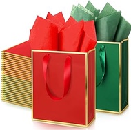Yeaqee 50 Pack Metallic Gift Bags with Handle and Tissue Paper Gold Foil Welcome Bag for Wedding Gue