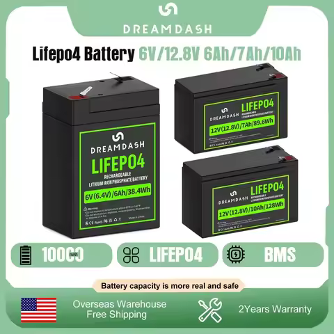 Dreamdash 12V 10Ah 7Ah LiFePO4 Battery With BMS Rechargeable Lithium Iron Phosphate Battery 6V 6Ah F