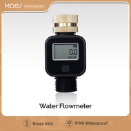 MOES Digital Water Flow Meter Brass Inlet IPX6 Waterproof High Accuracy Water Saving for Outdoor Gar