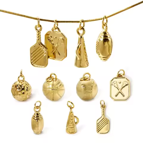 1 Piece 304 Stainless Steel Sport Charms 18K Real Gold Plated 3D Pendants Basketball Baseball Rugby
