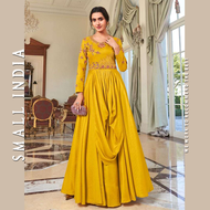 {**ส่งฟรี**} SMALL INDIA 👗 Maslin Cotton With Handwork Gown Dress ชุดเดรส 👗 Women Yellow Gown Dress