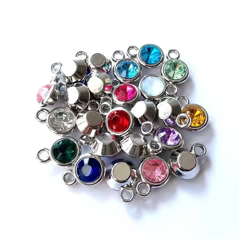 50PCS Silver & Gold Color 8 or 11mm Acrylic Beads Birthstone Charm Pendant for Jewelry Making Bracel
