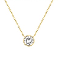 PAVOI14K Gold-Plated Round CZ Single Pendant Necklace-Exquisite Elegant Trimmed Pendant Necklace Lad
