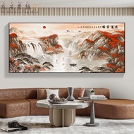 New Chinese style Shan shui "Luck comes first" calligraphy and painting Chinese printing canvas sofa