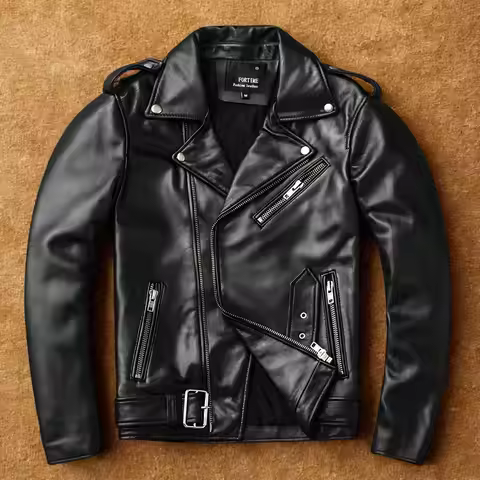 CC Shop, 8XL Size! Classic. Brand New Motor Natural Leather Jacket. Men's Biker Cowhide Coat. Slim A