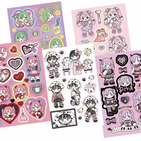 1/5Pcs Cartoon Girl 3 Korean Flat Q-Version Character Stickers Hand Account DIY Material Decorative 