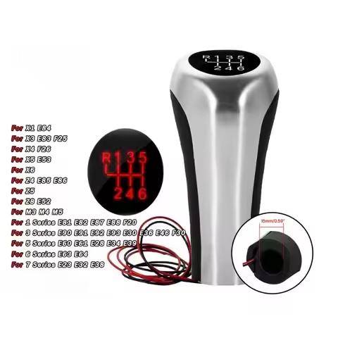 Gear Shift Knob for BMW E60 E61 E91 E90 E93 F30 3 5 Series Silver 5 6 Speed Red Light Manual Transmi