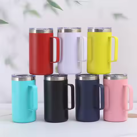 16oz Travel Mug with Lid BPA Free Vacuum Flask Insulated Tumbler with Handle Stainless Steel Thermos
