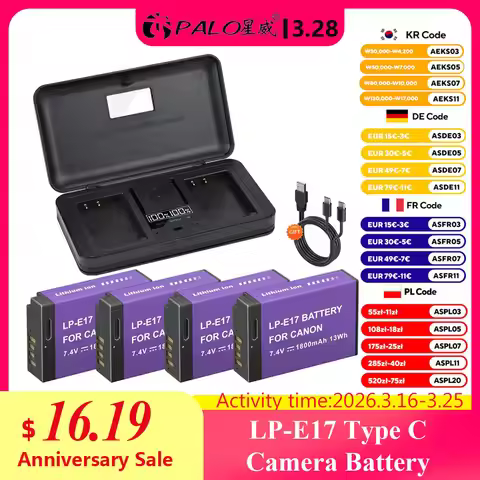 PALO LP-E17 LPE17 LP E17 Camera Battery+Multifunctional Charger Case for Canon EOS R8 RP 200D 250D M