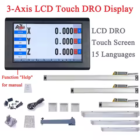 15 Languages GCS910 3 Axis LCD DRO Touch Screen Digital Readout DRO and Optical Ruler Linear Scale E
