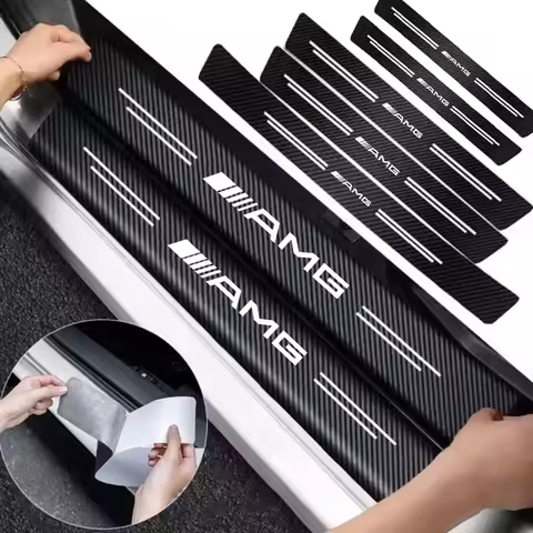 1/4/5Pcs Car Door Sill Scuff Plate Decor Carbon Fiber Stickers For Mercedes Benz AMG A B C W203 W204