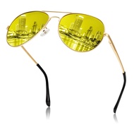 Aviator Night Vision Glasses Night Driving Anti Glare Glasses, Yellow Lens for Night Fashion Glasses