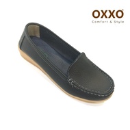 OXXO รองเท้าเพื่อสุขภาพหนังแท้ หนังวัว รองเท้าคัทชู พี้นแบน หนังนิ่มมาก พี้นยางสั่งทำพิเศษ พี้นสูง1นิ้ว ใส่สบาย X06016