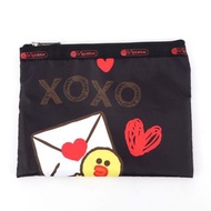 日本 LeSportsac X Line Friends 黑色尼龍布 XOXO 長方 收納袋