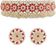 18k Gold Plated Indain Wedding Bollywood Kundan &amp; Pearl Studded Choker Necklace Jewellery Set For Women/Girls (K7208)
