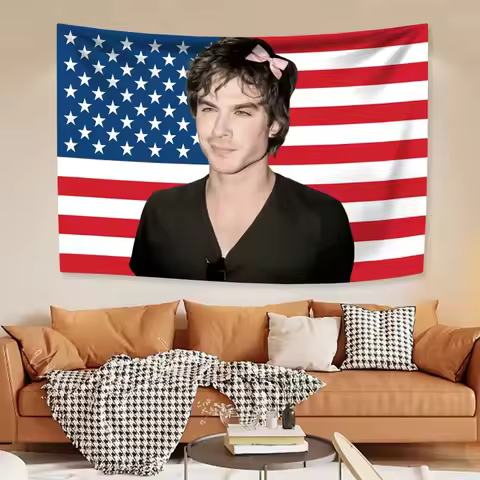 Ian Somerhalder American Flag Tapestry | Damon Salvatore Style | Classic TV Poster | Aesthetic Bedro