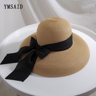 2021 Summer women's Big Bow Sun Hat Hepburn Style Vintage Design Wide side Straw Hat Solid Color Anti-UV Holiday Beach Hat