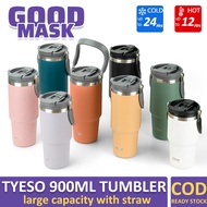 TYESO Tumbler With Straw Stainless Steel 900ML Insulated Vacuum Flask With Handle Thermos Water Bottle 保温杯水瓶