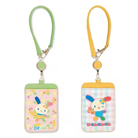 Cute Usahana Retractable Card Holder Cartoon Pu with Lanyard Id Badge Card Case Student Kawaii Bus C