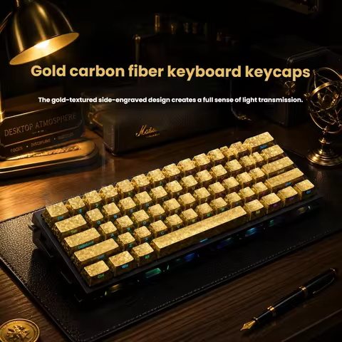 Gold-tone Carbon Fiber 2.0 Keycaps with Side Engraving (PC Material), Backlit Design, Compatible wit