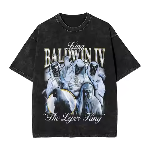 King Baldwin IV T Shirt Hip Hop Washed Short Sleeve Oversize T-Shirts Vintage Men Women Tops Streetw