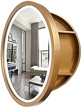 Mirror Bathroom Wall Cabinets with Round Mirrored Doors Storage Shelves Soft Wooden Wall Mounted Medicine Cabinet,Gold_50CM